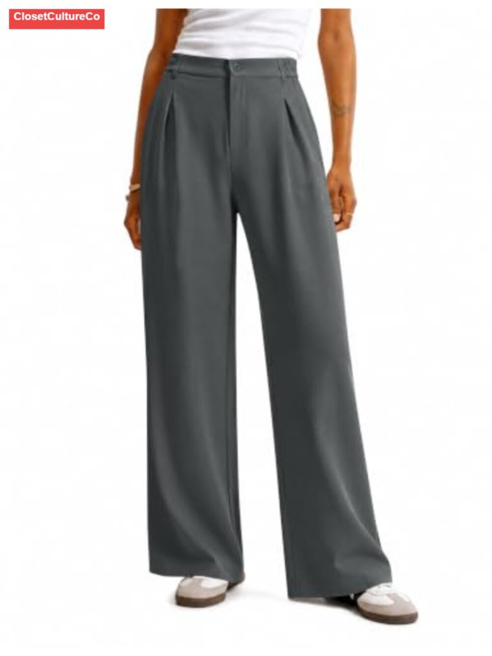 Wide Leg Dress Pants Pleated Trouser Office Work Palazzo with Pockets